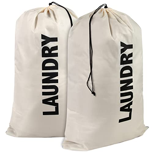 Washable-Drawstring-Laundry-Bags-2-Pack-Extra-Large-Heavy-Duty-College-Dorm-Dirty-Laundry-Clothes-Travel-Bag-and-Gym-Clothes-Bag-for-Guys-and-Girls-Cream-Laundry Washable Drawstring Laundry Bags 2 Pack Extra Large Heavy Duty College Dorm Dirty Laundry Clothes Travel Bag and Gym Clothes Bag for Guys and Girls Cream Laundry