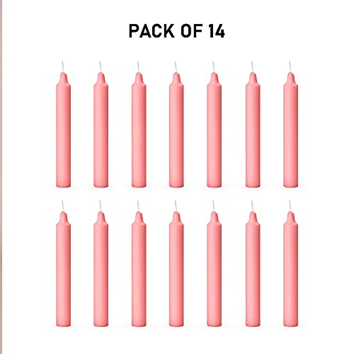 Image of AuraDecor Pack of 14 Stick Candles || Especially Meant for Healing, Chakras, Ritual Candles, Decoration, Lighting, Home Decor || Burning Time 3 to 4 Hours Each (Pink),Wax