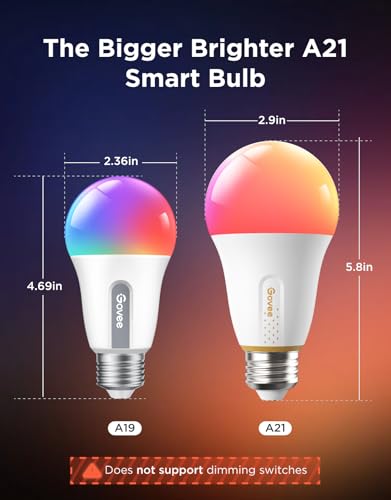 Image of Govee 1600LM Smart Light Bulbs, A21 100W RGBWW CRI 90, E26 Base, 2-Pack | A21 LED Bulbs for Living Room, Color Changing Light Bulbs Compatible with Matter, Alexa & SmartThings, CRI 90, 2.4GHz Only