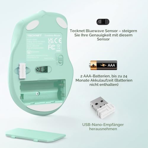 TECKNET Kabellose Maus, Pro 2.4G 4000 DPI Wireless Maus 6 Tasten mit Nano Empfänger, 24 Monate Batterielaufzeit… – Ansicht 5