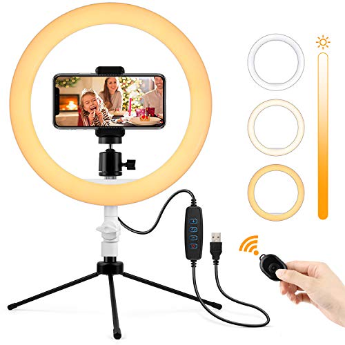10.2" Ring Light Desk Makeup Video LED Selfie Ringlight with Stand Tripod Dimmable