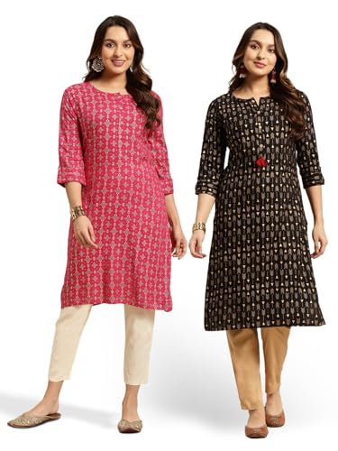 Image of rangita Women's Rayon Regular Fit Straight Kurti | Kurta (Pack of 2)