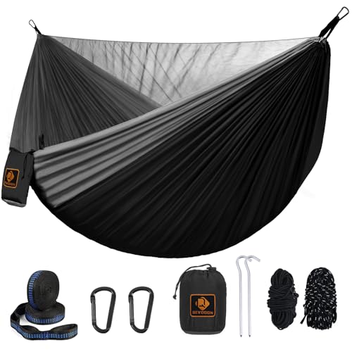 Camping-Hammock-Portable-Hammocks-with-Mosquito-NetLightweight-Nylon-Parachute-Hammock-with-10ft-Tree-StrapsCamping-Gear-Must-Haves-for-Travel-Hiking-Backpacking-Beach-Patio-BlackGrey