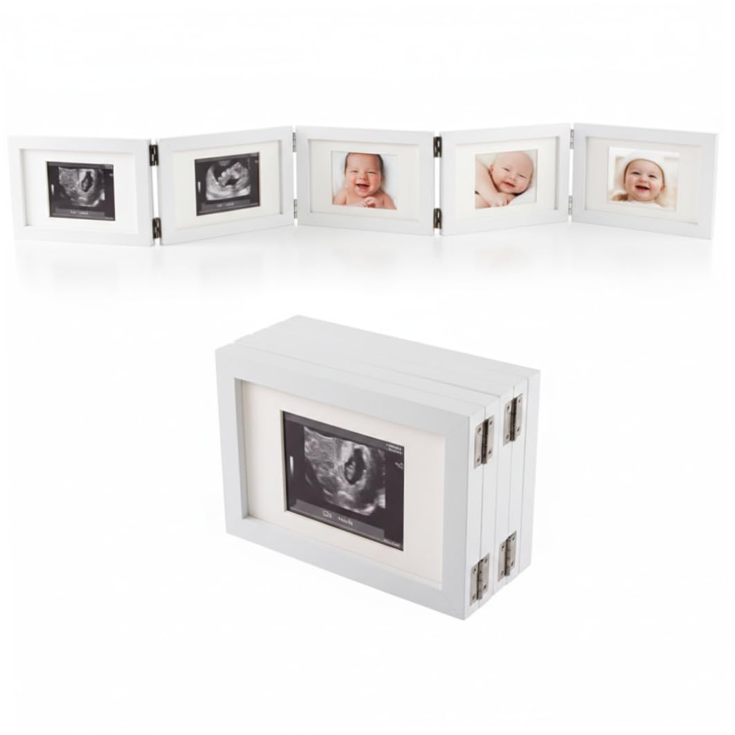 Xdyyjrasa Baby Scan Photo Frames, 5-Folding Wooden Keepsake Frame, Ultrasound Newborn Picture Frame for Pregnancy Announcement