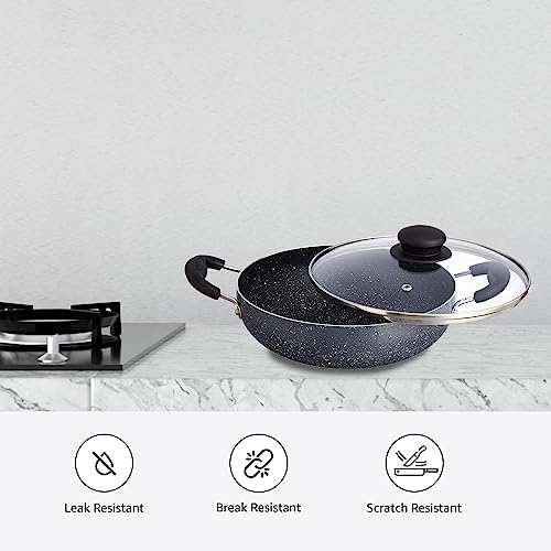 Amazon Solimo Non-Stick Kadai with Glass Lid | Granite Finish | Induction Base | PFOA Free | High Temperature Resistant Exterior Coating | 22 cm |... - Image 4