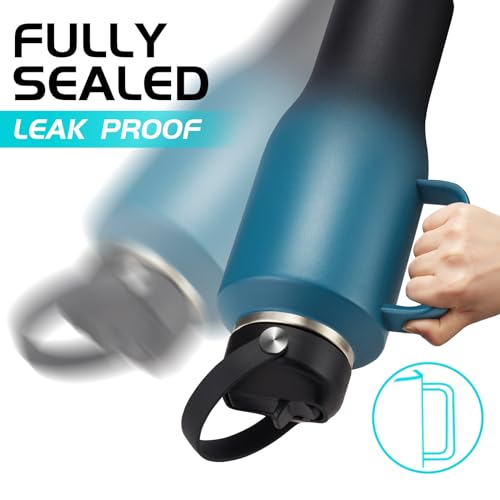 Image of 40 oz Insulated Water-Bottle that fits in Cup Holder - Cold 48h /Hot 24h, Stainless Steel Tumblers with Lids and Straws & Bottle Sleeve, Leak Proof Metal Flask Cup, Travel Coffee Tumbler with Handle