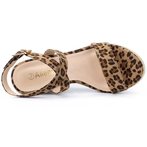 Allegra K Allegra K Women's Slingback Crisscross Wedges Heel Leopard Espadrille Sandals - 7.5 M US