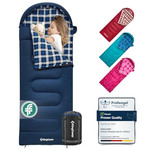KingCamp Saco de dormir para niños, saco de dormir cálido para invierno, 3 – 4 estaciones, para niños, camping, senderismo, 170 x 70 cm, confort: 7 °C, 1,4 kg, (azul marino, izquierdo)