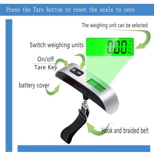 Luggage Scale 2-Pack, Digital Hanging Baggage Scale 110lb for Travel, Portable Suitcase Weight Scale with Backlit LCD & 4 Units (lb/kg/oz/g), Strong Straps, Accurate & Durable3