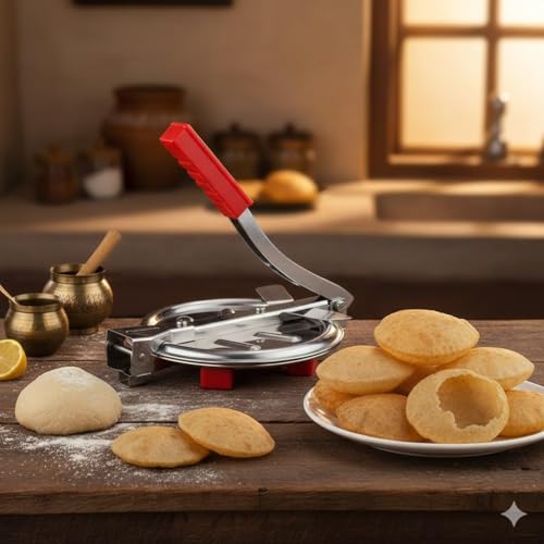Image of 1Pack Stainless Steel 6.5 Inch Roti & Puri Maker Press - Manual Hand Press Roti Maker with Handle for Chapati, Papad & Khakhra Heavy Duty Cast Iron with Stainless Steel Plates