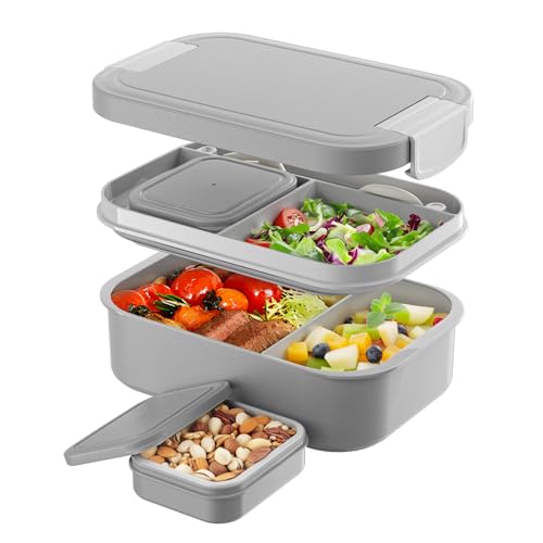 LEIKEEGO Lunchbox Erwachsene 1900ml Brotdose Auslaufsicher Bento Box Erwachsene für Büro, Schule (Grau)