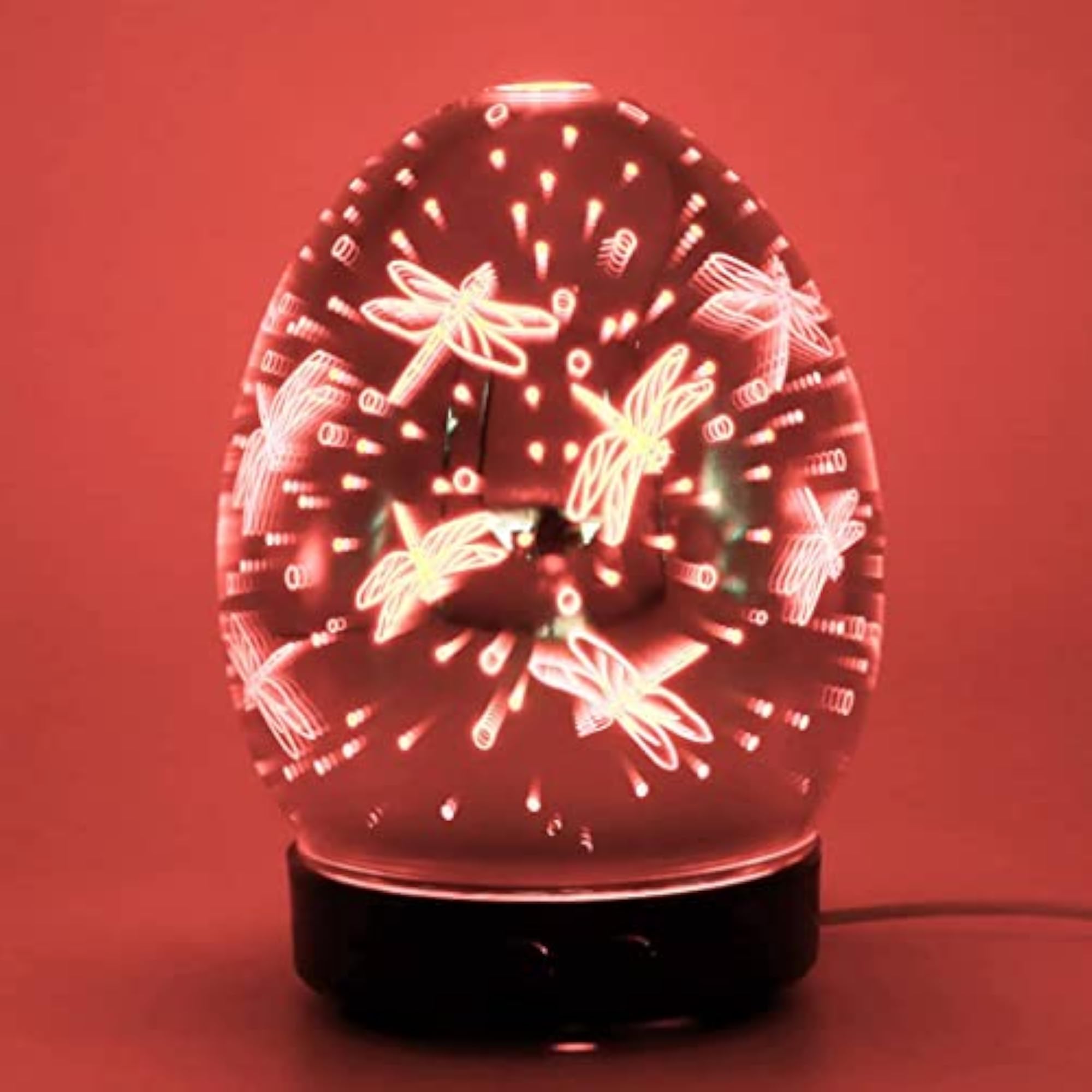3D Light Glass Humidifier, Essential Diffuser with Dragonfly Design