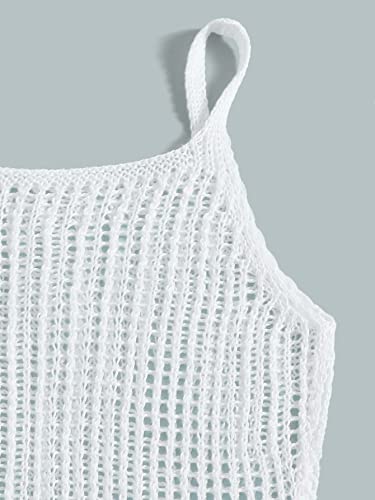 Cozyease Girls' Plain Crochet Cover Up Cami Dress Sleeveless Cover Up Without Bikini White 160 #TOP3