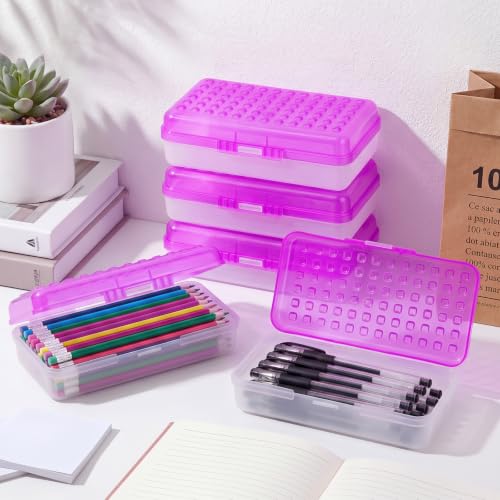 Image of Blulu 6 Pack Plastic Pencil Boxes Bulk Large Pencil Case,Purple