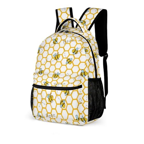 Bee School Backpack for Kids Girls Boys, 16 Inch Cute Bees Themed Bookbag, Personality School Backpack for Students Children, Lightweight, Large Capacity2