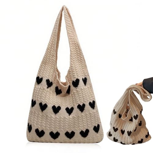 dogmoon Gestrickte UmhäNgetasche Aesthetic Gehäkelte Tasche Crochet Bag Damen GestrickteTasche Leichte Strick-Tote Tasche für Teenager Und MäDchen