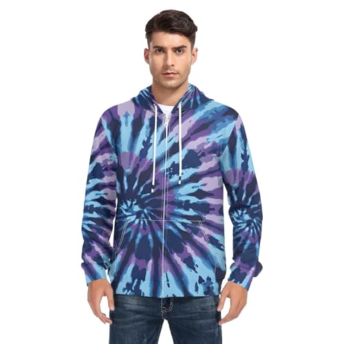 Image of ALAZA Tie Dye Abstract Design Men's Full-Zip Fleece Hoodie