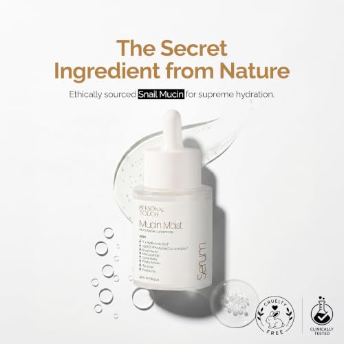 Image of Personal Touch Mucin Moist Serum Cruelty Free - World's 1st Snail Mucin With 9 Types of Hyaluronic Acid, Ceramides, Niacinamide | Korean Skincare | Dryness, Fine Lines, Skin Barrier Repair | 30ml