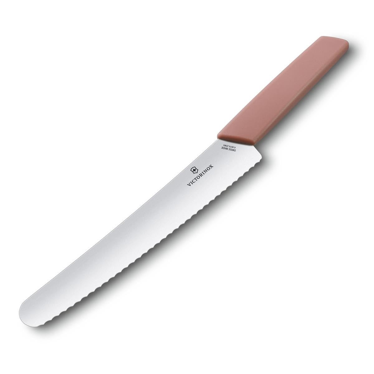 Victorinox Swiss Modern, Couteau à pain et à pâtisserie professionnel, Lame extra-tranchante, Taille ondulée, 22 cm, Acier inoxydable, abricot-rose