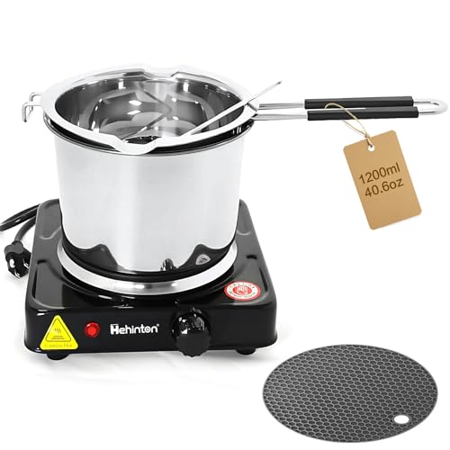 Hehinton Professional Double Boiler Pot 1200ML/40.6OZ 304 Stainless Steel Chocolate Melting Pot with 1000W Electric Hot Plate Multi-Functions Warming Melting Pots for Wax Soap Base Candy Cheese Butter