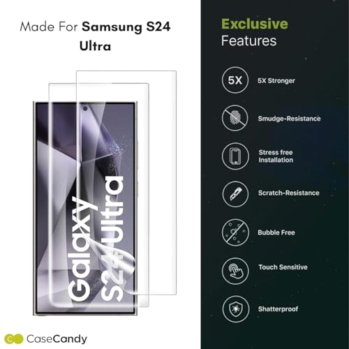 Image of Casecandy - (Pack 2 Screen Protector for Samsung S24 Ultra | Transparent Screen Guard For Galaxy S24 Ultra Fingerprint Support /S PEN Compatible /HD