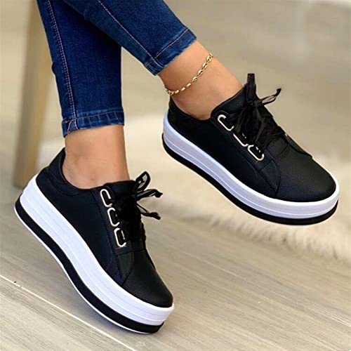 Round Toe Wedges Sneakers for Women's Classic Low Cut Lace Up Platform Walking Dress Shoes Fashion Orthotic Lightweight Breathable Flat Loafers (Color : Silver, Size : 7 US)2