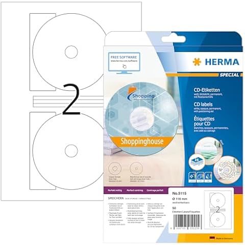 Herma CD Labels White 116 mm, White Cover