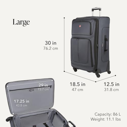 Image of SWISSGEAR Sion Softside Expandable Spinner Luggage Durable Lightweight Travel Suitcase, Dark Grey, 3-Piece Set (Carry-On /Medium /Large)