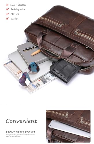 Men’s Laptop Briefcase Top Leather Wear Resistant Business Satchel Computer Bag Fits 14 Inch Laptop2