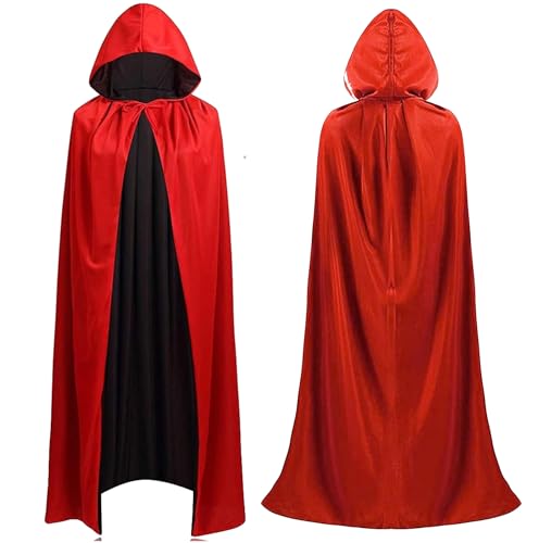 Umhang rot & schwarz mit Kaputze - für Halloween & Fasching &...
