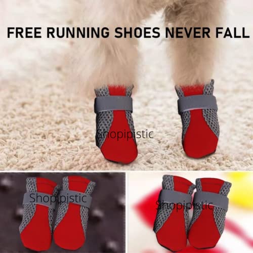 Image of Dog Shoes for Shih Tzu, Indoor Anti-Slip Dog Paw Shoes with Grip Pads for Tile & Wooden Floors, Puppy Paw Protector for Small Dogs, NOT for Outdoor Use or Large Dogs (Red, Size 3)