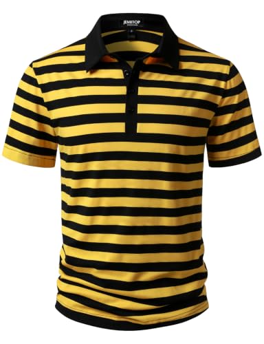 JEMITOP Men Stretch Knit Slim Fit Polo Shirt | Striped, Colorblock, Casual, Short Sleeve, Collared miniatura 1