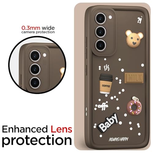 Image of Bintage CASE Cute Fun Taddy Cartoon 3D Ball Bear Milk Cake Coffee Silicon Case Full Body & Camera Protection Back Cover Compatible for Samsung Galaxy S21 FE 5G - Brown