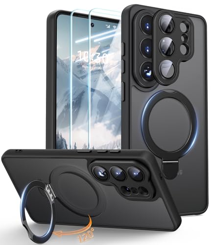 JAME für Samsung Galaxy S26 Ultra Hülle mit 2 Panzerglas & Vollständiger Kameraschutz Militärschutz Kratzfest Transluzente Matt Ständer für Magsafe Handyhülle Samsung S26 Ultra Schutzhülle Schwarz
