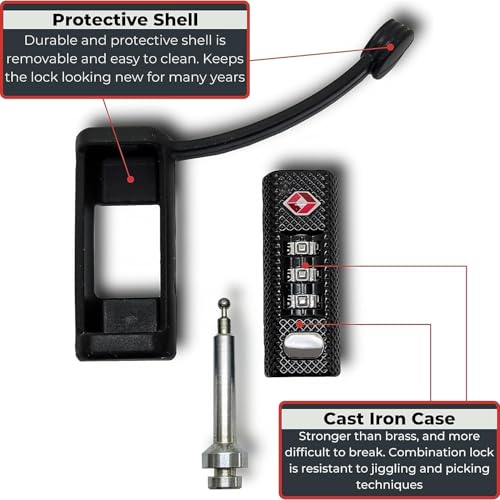 Image of TSA Approved Tactical Gun Case Lock - Protective Rubber Sleeve & Cut-Resistant MonoShaft - Secure Single Shaft Padlock for Guns Luggage Rifles Pistols & Revolver Cases - Child Safe