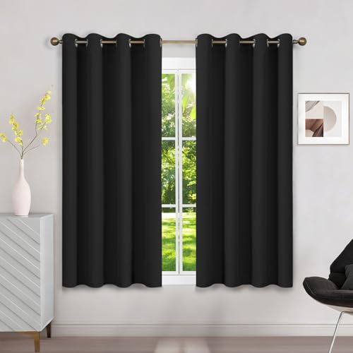 Runyéla Rideau Occultant Thermique Isolant Anti Chaleur 120x140 (LxH), Lot de 2 Rideaux Fenêtre Opaques Noir à Oeillets Anti Froid UV Bruit, Intérieurs...