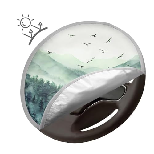 Image of Mountain Scenery Car Steering Wheel Sun Shade Cover Fashion Design Sun Shade for UV Protection Car Interior Accessories Sun Protection Universal Fit Most Cars Women