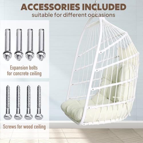 Silla hamaca de ratán con kit de acero inoxidable y cojín premium UV 8