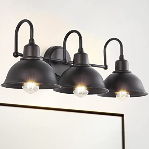 Image of JONATHAN Y 27 inch Oil Rubbed Bronze Farmhouse Industrial 1-Light LED Vanity Wall Sconce for Bathroom Mirror Kitchen, Metal Shade, Dimmable Vintage Lighting, LED Bulb Included (JYL7483B)