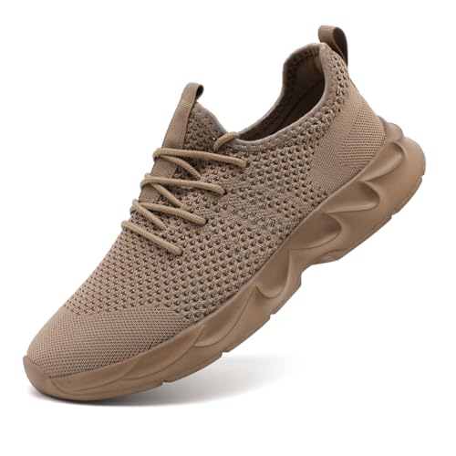 DLWKIPV Womens Running Shoes Lightweight Breathable No Slip Sneakers Gym Athletic Workout Casual Sports Walking Tennis Shoes Brown 7.5