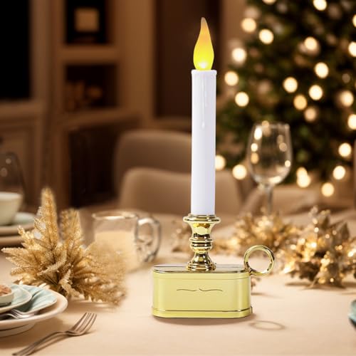 Image of Window Candles 2AA Battery Operated with Timer 8 Hours On and 16 Hours Off Led Warm White with Flicker Flame (Gold Base) Battery Not Included