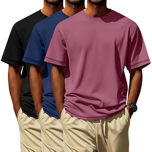 Image of Neer 3 Pack Big and Tall T-Shirts for Men L-7xl Tops | Large Casual Stretch Workout Tees, Short Sleeve Crewneck Oversized Shirts, Classic Summer Outfits, Comfy Basic Loose Clothes
