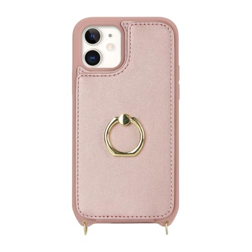 Image of for iPhone 12 Mini Case with Card Holder and Strap for Women,Crossbody Lanyard,Kickstand Ring Stand,Snap Clasp,RFID Blocking,Phone Wallet Cases 5.4 inch(Rose Gold)