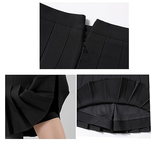 Saia feminina de uniforme escolar de tênis plissada com cintura alta, A-black, 8-10