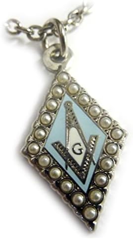 Square and Compass Pearl Masonic Freemasonry Pendant Necklace w/Chain