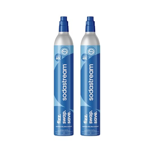 Sodastream - Lot de 2 bouteilles de CO2 pour machine à eau gazeuse - Système de gaz bleu à visser - Pour 60 litres de boissons gazeuses - Compatible avec Spirit,...