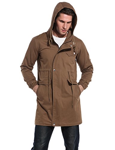 JINIDU Men's Casual Parka Jacket Cotton Windbreaker Coat with Hood (M, Dark Brown)