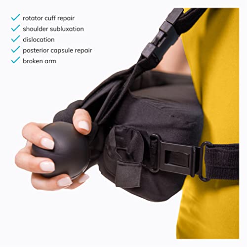 Image of BraceAbility Abduction Shoulder Sling - Rotator Cuff Immobilizer Brace with Padded Relief Support Wedge and Ball for Right or Left Arm Pain From Post-Surgery or Tear Recovery and Subluxation (Medium)
