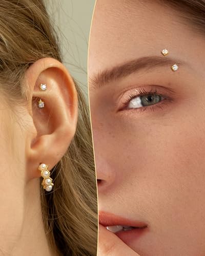 COCHARM 14K Solid Gold Rook Earrings Yellow Gold Snake Eye Eyebrow Rings 6mm 16g Real Gold Rook Barbell 8mm Curved Eyebrow Piercing Jewelry 14Kt Gold Eyebrow Barbell2