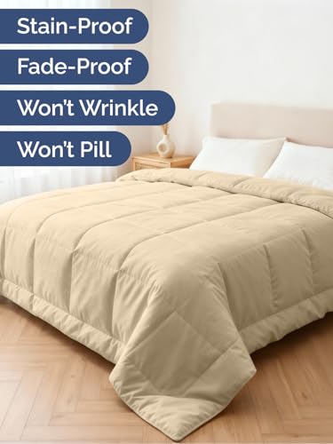 Image of Full Size, Beige Alternative Down Comforter - Warm, Lightweight & Breathable Hotel Quality Bedding Set for Men, Women, Kids and Teens - All Season Oversized Cooling Microfiber Duvet Insert Comforter